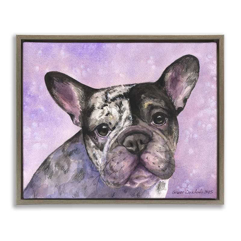 Cadre flottant Harlequin French Bulldog, design par George Dyachenko, Cadre flottant orme Montalcino, H 17 po x l 21 po