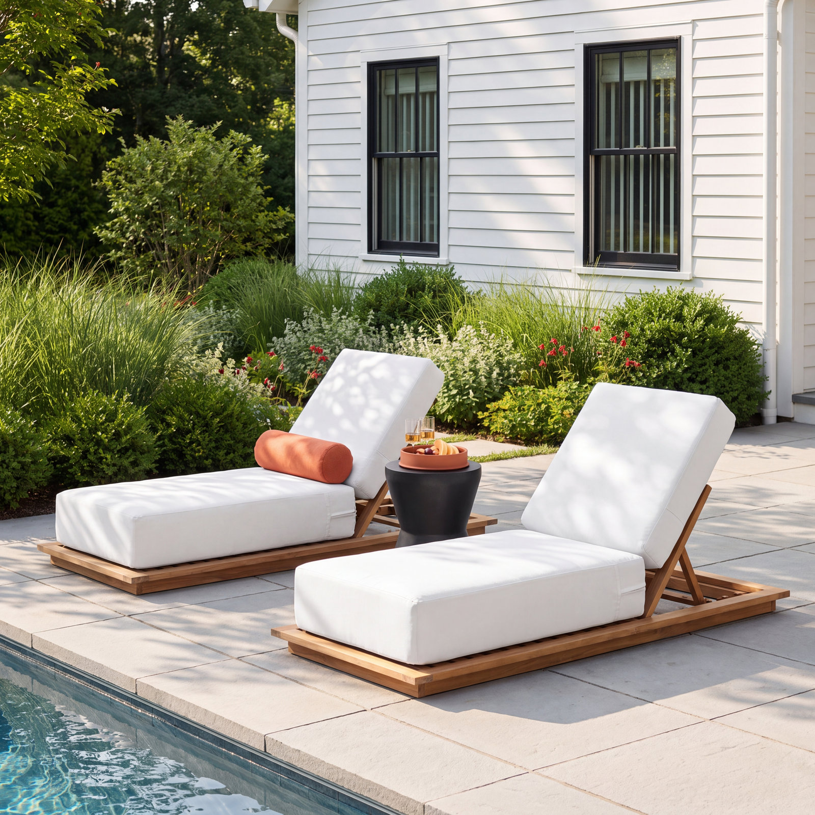 Varenna 27.5'' Outdoor Teak Chaise Lounge, White