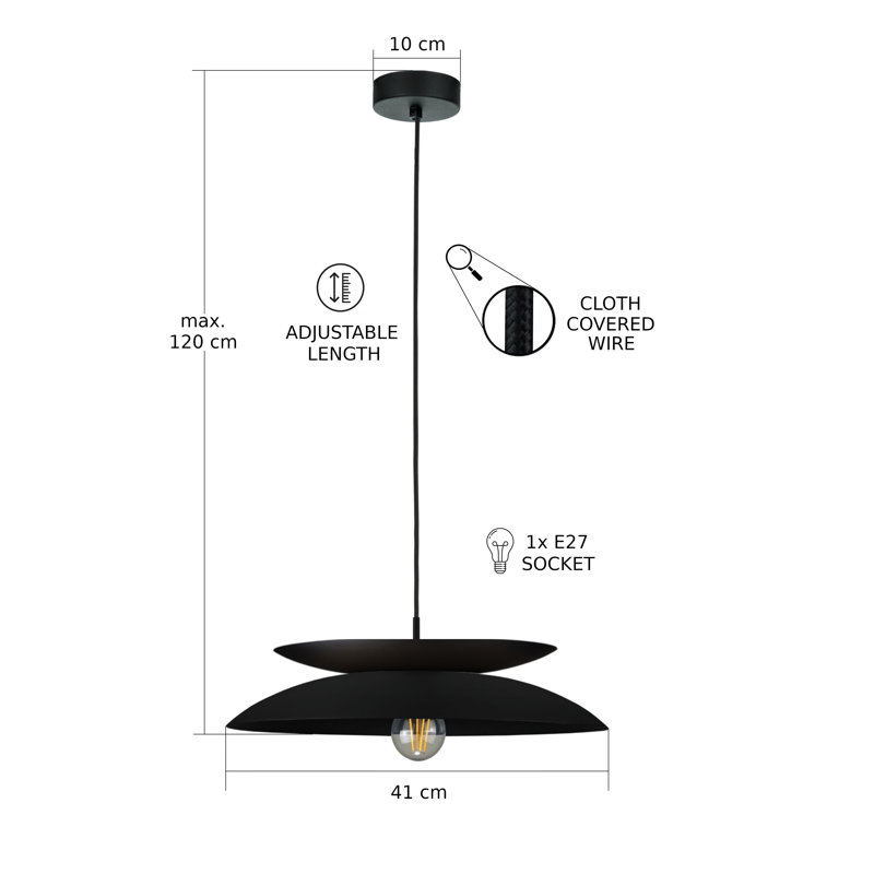 1 - Light Matte Black Dome Pendant, Black