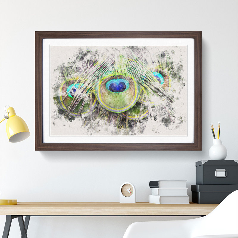 Peacock Feathers - Framed Print, 24cm H x 33cm W x 2cm D, Walnut Framed