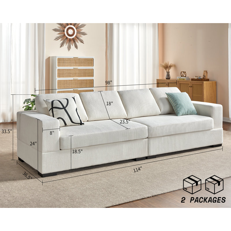 Birkley 112'' Corduroy Sofa, White