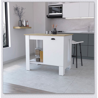Vancouver 1-Door Kitchen Island with Open Shelf and Macadamia, Perfect for Storage and Display in Modern Kitchens