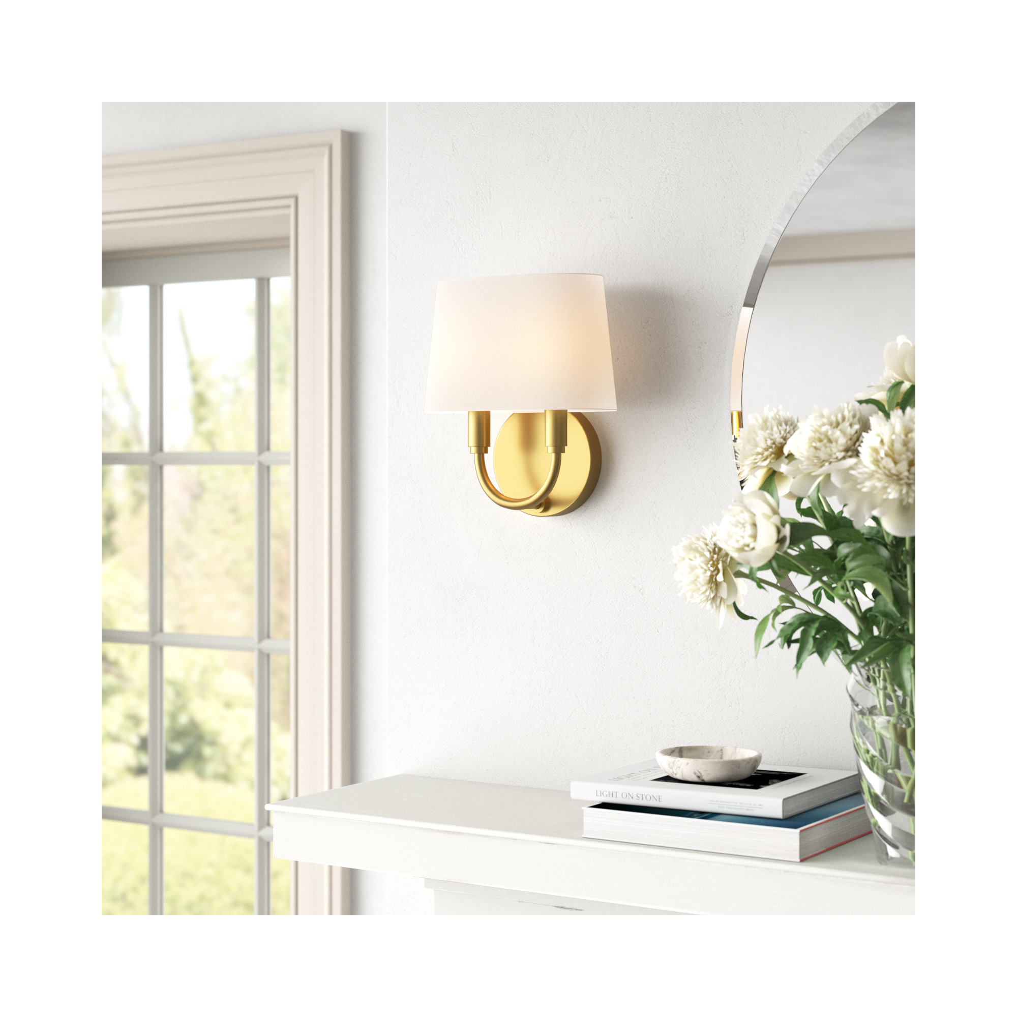 2 Light Steel Dimmable Armed Sconce, Aged Brass