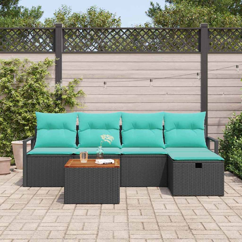 vidaXL Garden Sofa Set with Cushion 6 pcs Black Poly rattan