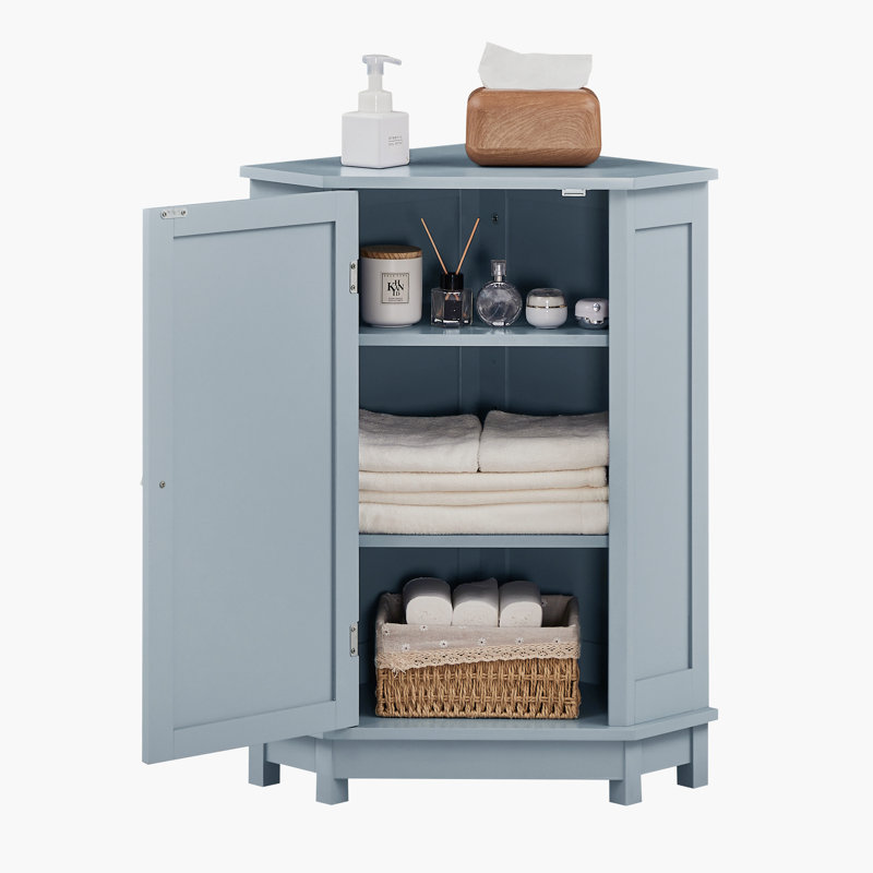 Bathroom Cabinet Triangle Corner Storage Cabinet with Adjustable Shelf Modern Style MDF Board, Blue