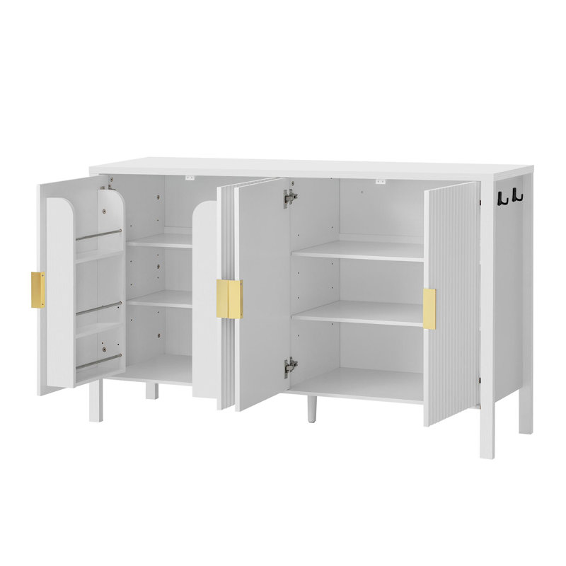 57.5" Modern Fluted Stripe Sideboard Cabinet With 4 Doors, White