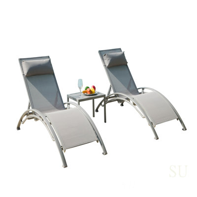Adjustable Aluminum Outdoor Chaise Lounge Chairs With Metal Side Table, Durable And Comfortable For All Weather Use