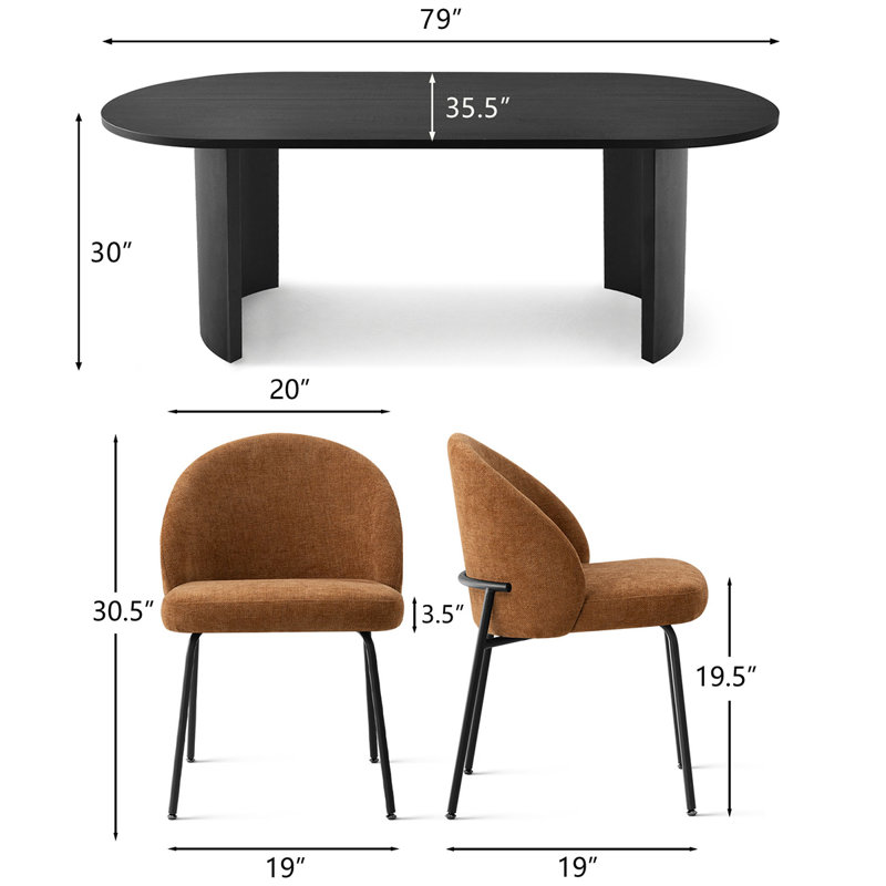 9-Piece Oval Dining Table Set For 8 With Upholstered Chairs, 79" Modern Dining Room Set, Terra