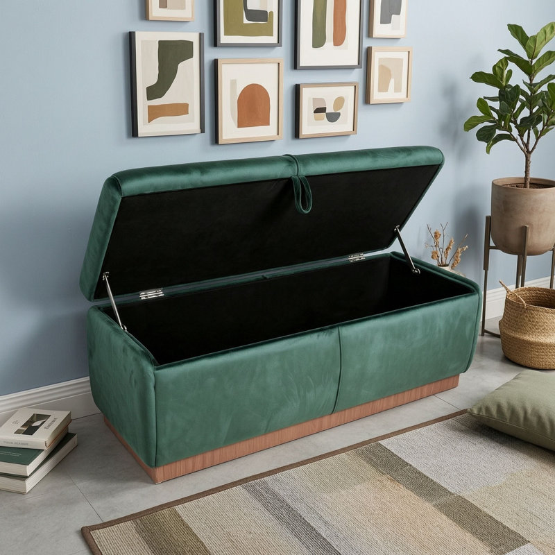 Banquette de rangement rembourrée avec couvercle relevable, Green