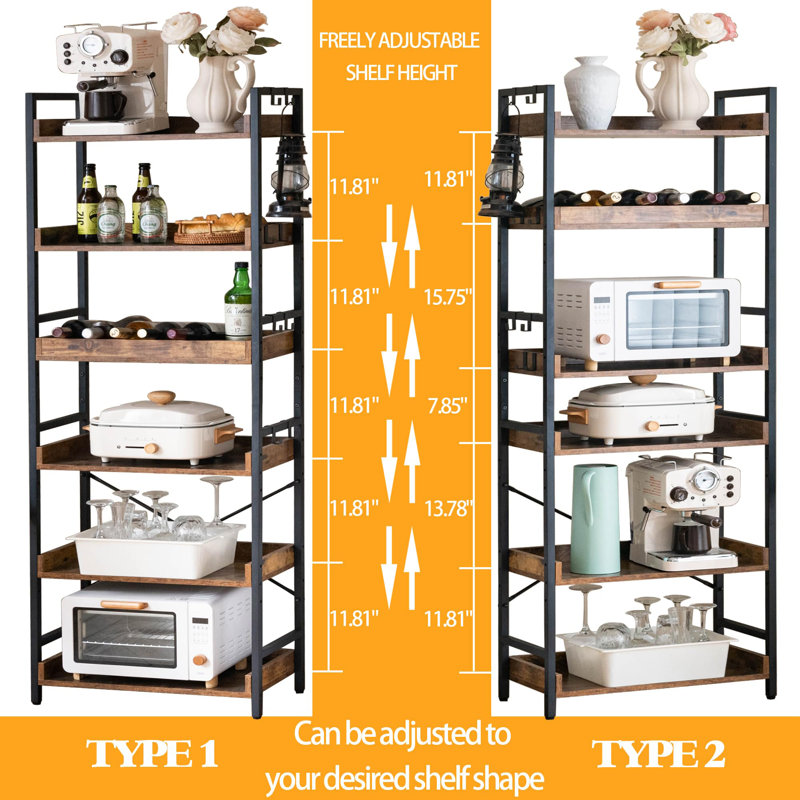 Bibliothèque à 6 tablettes ajustables, bibliothèque rustique