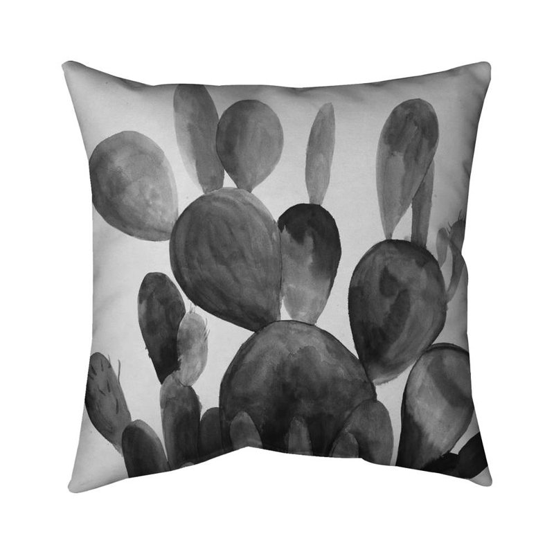 Grayscale paddle cactus plant - 16"x16" Outdoors Throw pillow - Spun poly - Print on demand