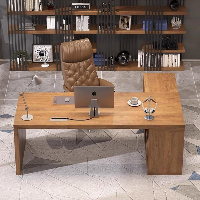 Bureaux en bois massif brun en forme de L, H 29,53 po x l 70,87 po x P 55,12 po, Retour à droite