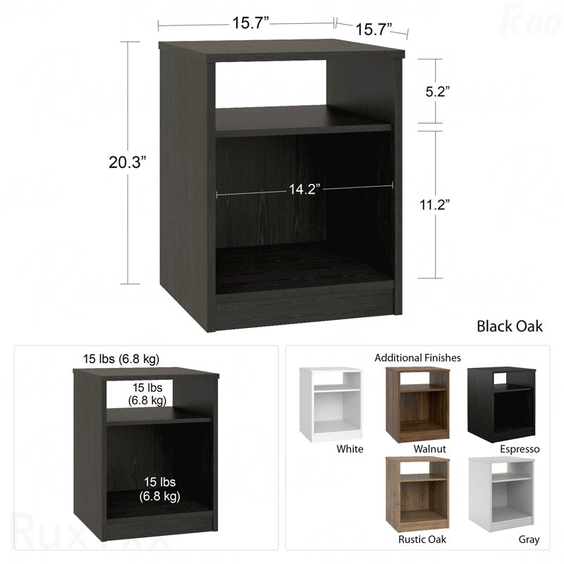 White Open Shelf Nightstand with 2 Tier Storage