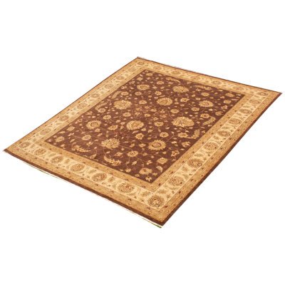 Tapis décoratif en laine de conception unique noué à la main New Age Ushak brun/beige 9 pi x 12 pi