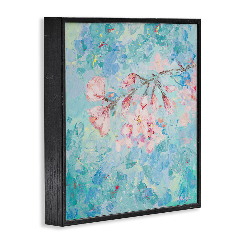 «Cherry Blossoms on Blue», art de la giclée encadrée par Ann Marie Coolick, Giclée encadrée noir minuit, H 24 po x l 24 po