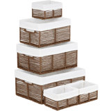 Wicker Storage Baskets, 6 Pack Rectangular Baskets With Handle For Organizing, Cube Storage Bins For Closet/Clothes/Dresser, Brown