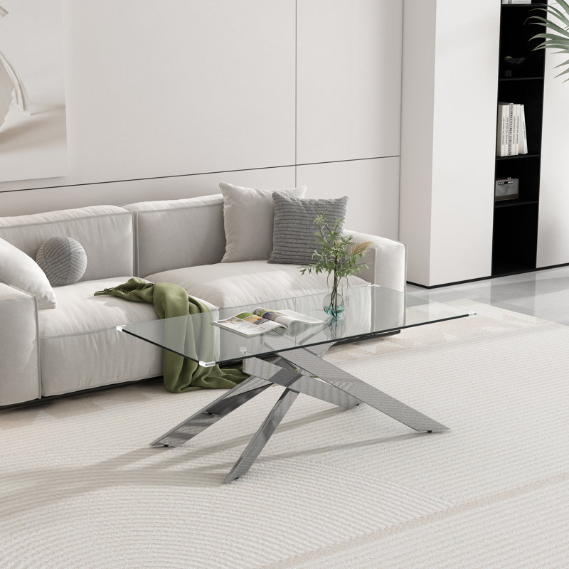 Tempered Glass Top Coffee Table, Silver