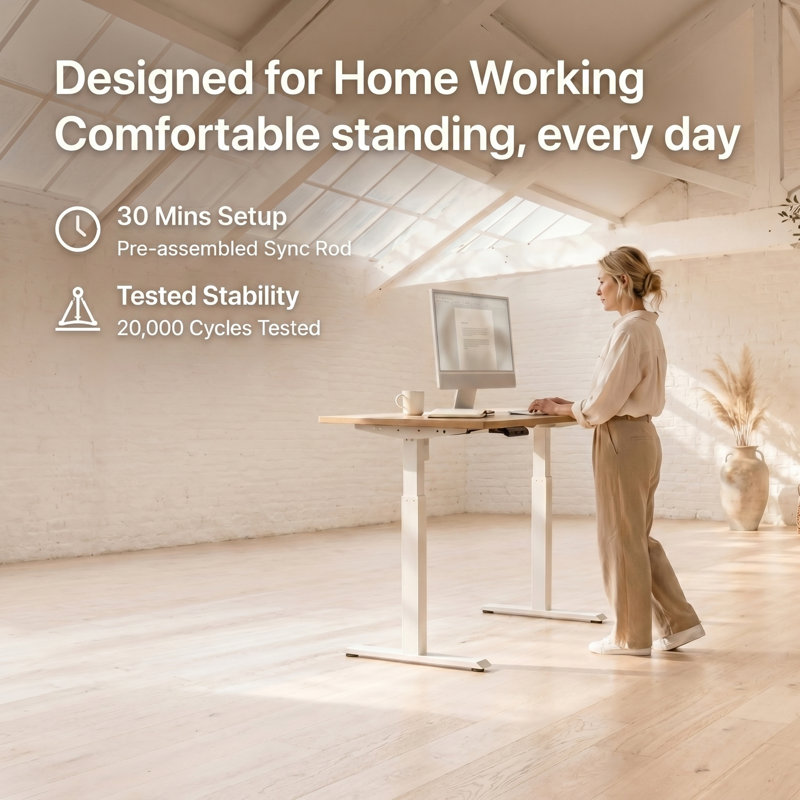 Aario One Piece Electric Height Adjustable Standing Desk with USB Charger, 120cm W x 60cm D, Oak/Grey