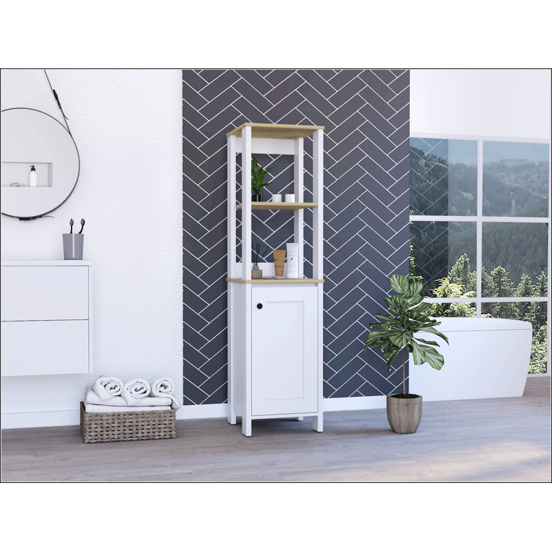 4-Shelf Linen Cabinet, White/Light Oak