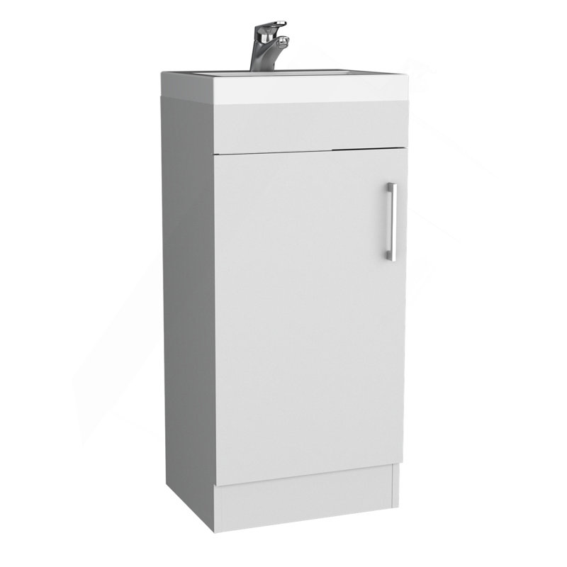 Meuble-lavabo de salle de bain avec lavabo, armoire à une porte, blanc, Blanc