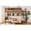 Lit superposé grand sur grand avec plateau pratique, lit superposé en bois massif avec tablettes de rangement et lattes améliorées, brun rétro-25204882