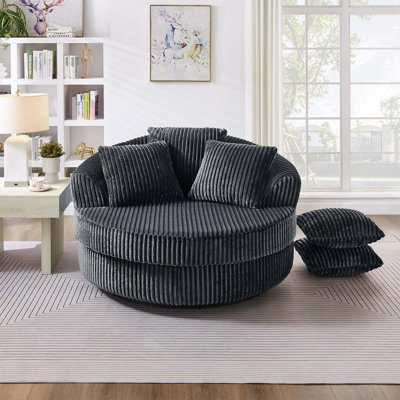 360° Swivel Corduroy Lounge Chair with Removable Pillows