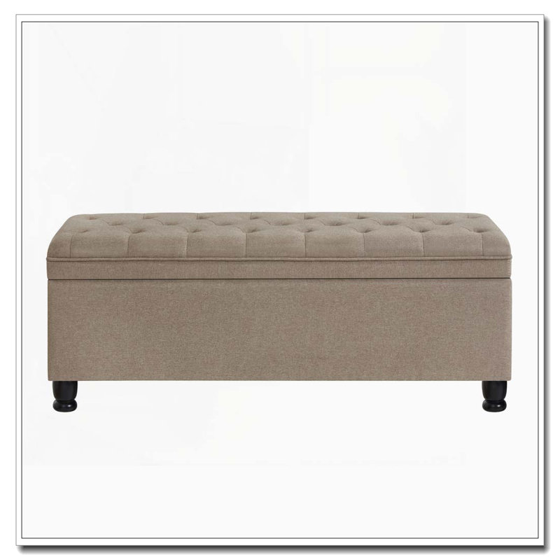 Banc de rangement rembourré capitonné avec pieds en bois