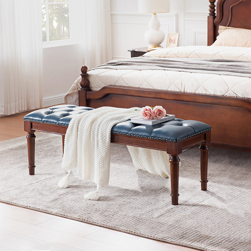 Banc long en cuir bleu pour chambre à coucher et vestibule, H 17,72 po x l 47,24 po x P 15,75 po, Bleu