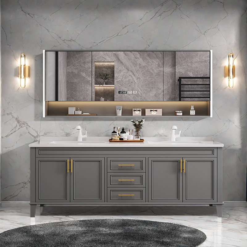 Simple modern French style bathroom cabinet, 32.28'' H x 74.8'' W x 21.65'' D, Dark Gray