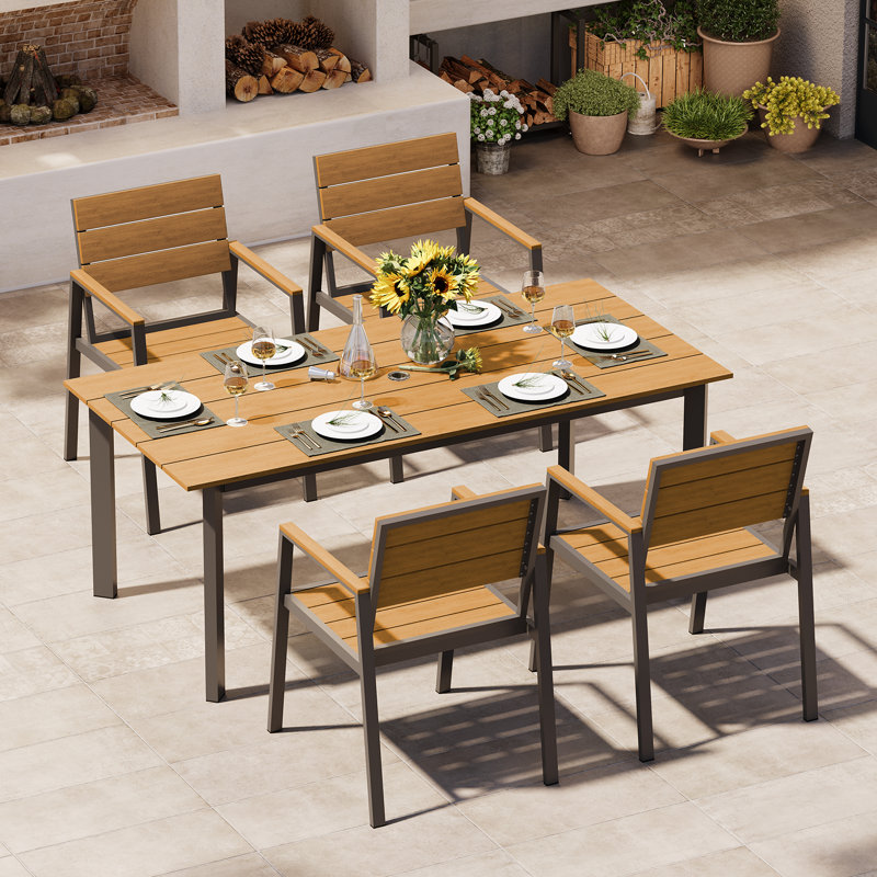 Ensemble de salle à manger d'extérieur en aluminium pour 4 personnes avec table rectangulaire en polystyrène expansé de 170 cm et chaises en textilène