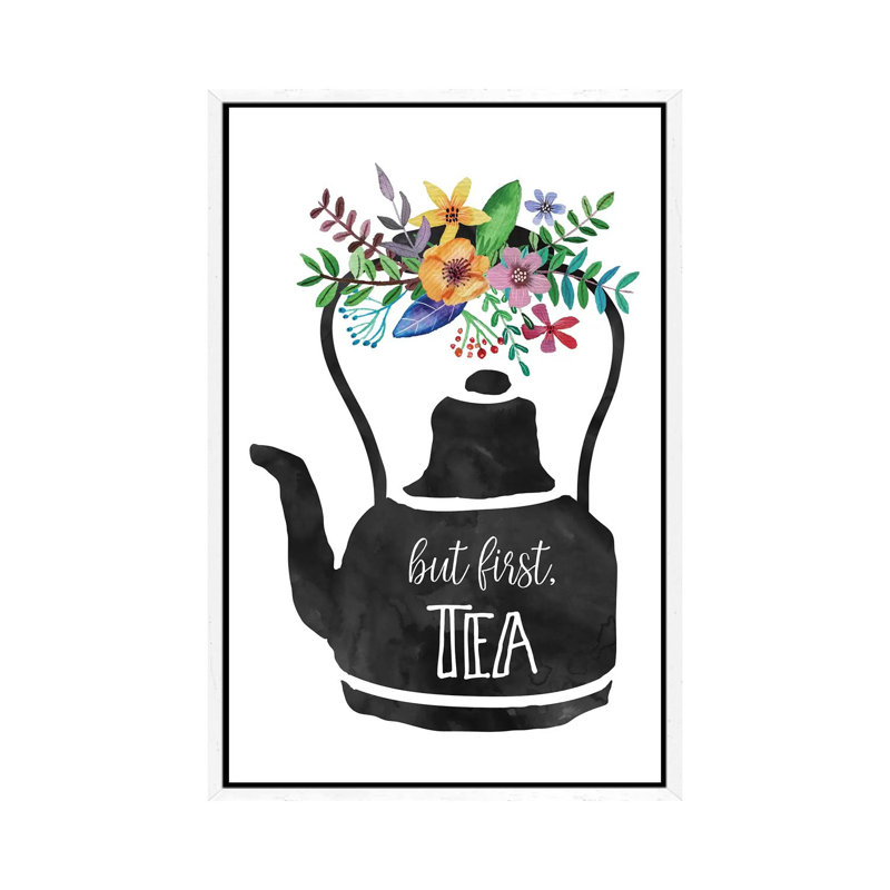 But First Tea by Eden Printables - Print on Canvas, White Framed, 66.04cm H x 45.72cm W x 3.81cm D