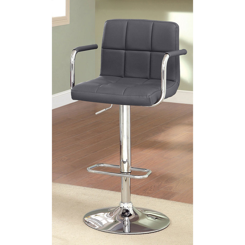 Cudney Upholstered Swivel Bar Stool With Armrest, Grey