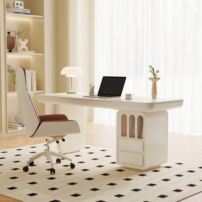 Drish Modern Cream Office Desk With Drawers