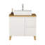 Lavabo de meuble-lavabo moderne 31,5 pouces avec 1 porte et 2 tiroirs, en bois massif naturel à fermeture douce, lavabo carré en céramique, blanc brillant pour salle de bain d'invité, 31,5 pouces, blanc