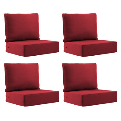 Coussins d'extérieur pour meubles de patio, ensemble de coussins de siège d'extérieur 24 x 24 x 6 pouces, coussins de chaise d'extérieur imperméables et résistants à la décoloration, coussin de chaise de patio profond avec housse amovible