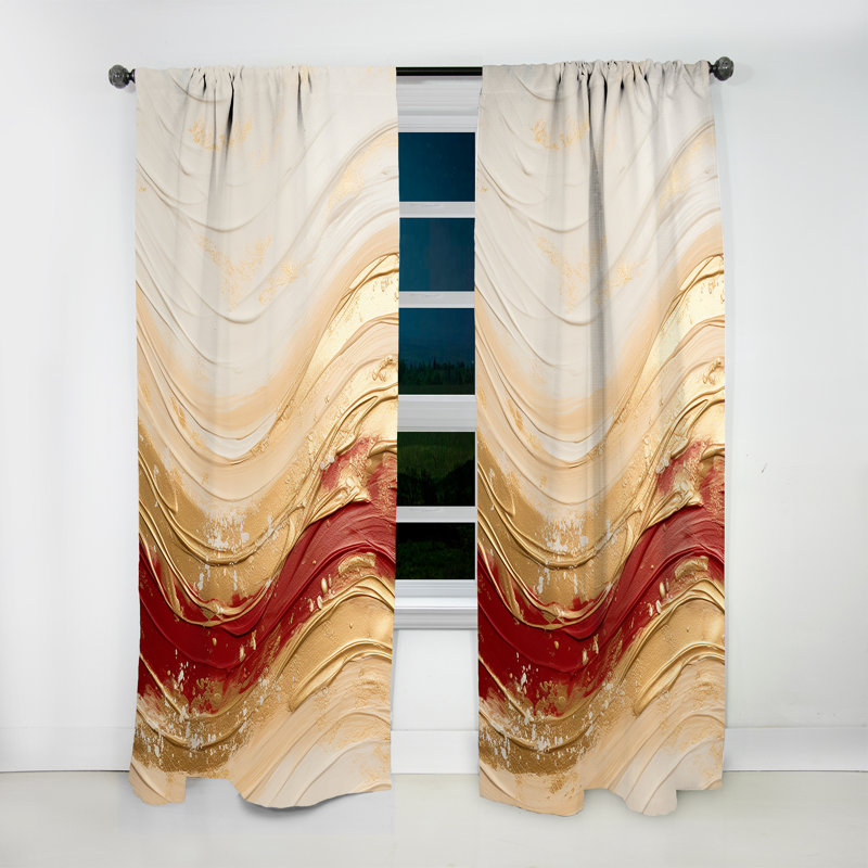 Gold And Red Soft Wave Fusion - Modern Curtain - Velvet Room Darkening - 1 panel, 52" W x 90" L