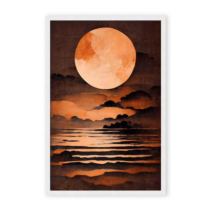 Nature Inspired Full Moon by  - Picture Frame Painting on Paper, 48" H x 32" W x 1.125" D, Framed Matted Print, Gold