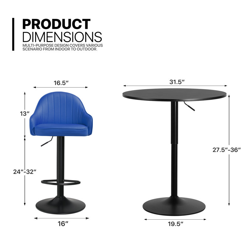 Arabellarose 2 - Person Pedestal Dining Set, Black, Blue