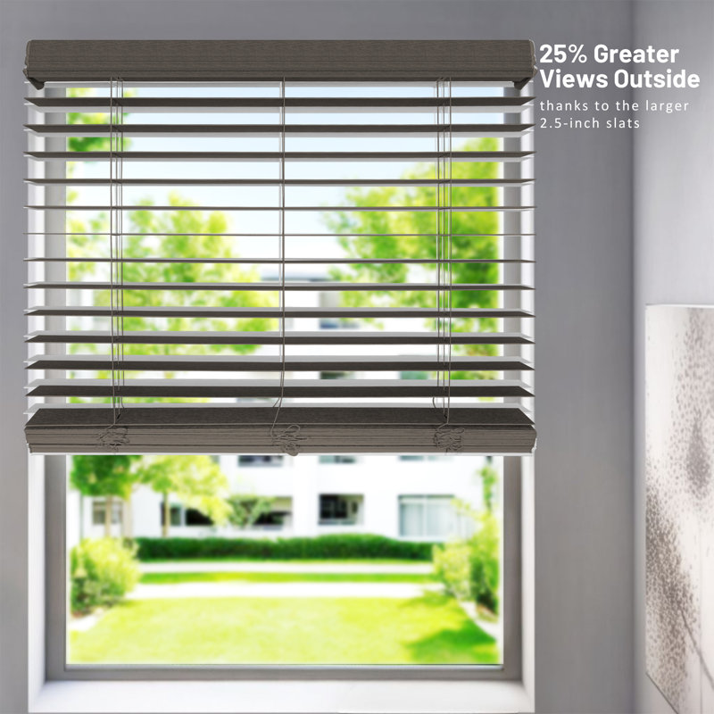 Custom Cordless 2.5” Inch Faux Wood Blinds with Handcrafted Textured Wood Grain and Valance – Premium Foam Wood Design, Brown