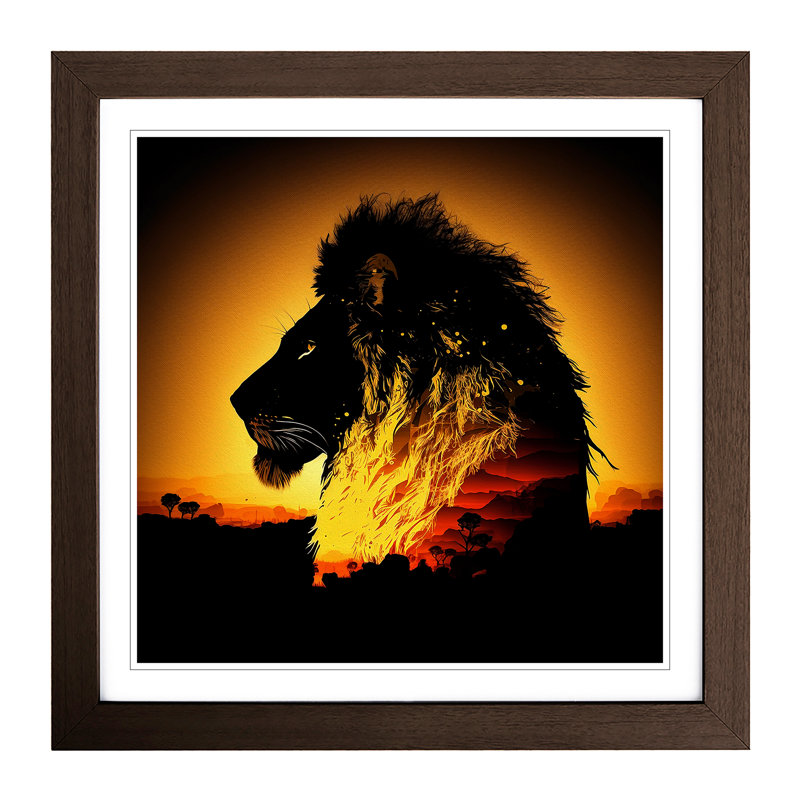 Lion Silhouette - Framed Print, Walnut