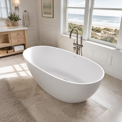 Fiume 66.875'' x 33.375'' Soaking Stone Bathtub