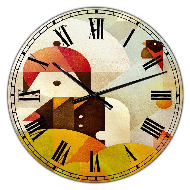 Jeune homme avec un oiseau rouge - grande horloge murale Mid-Century, Petit