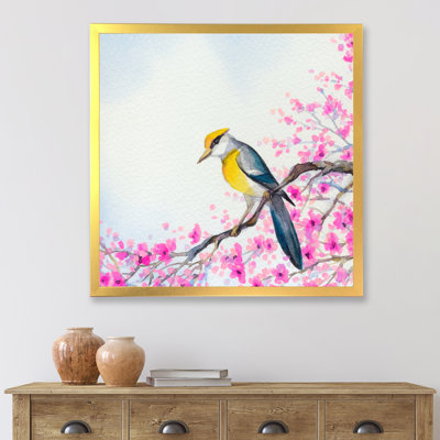 «Beautiful Bird On Flowering Branch», reproduction sur toile