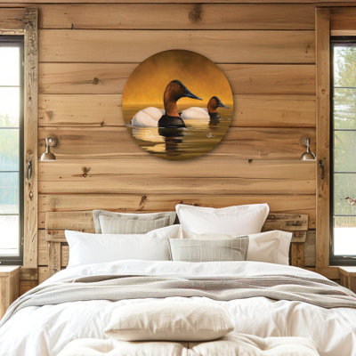 Panneau rond en toile, 53 cm (21 po), motif « Eau calme », oiseaux intemporels.