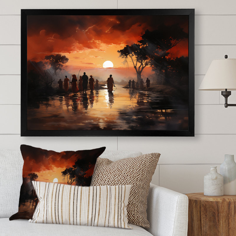 Paysage africain obscur sur toile, H 24 po x l 32 po x P 1 po, Cadre photo noir