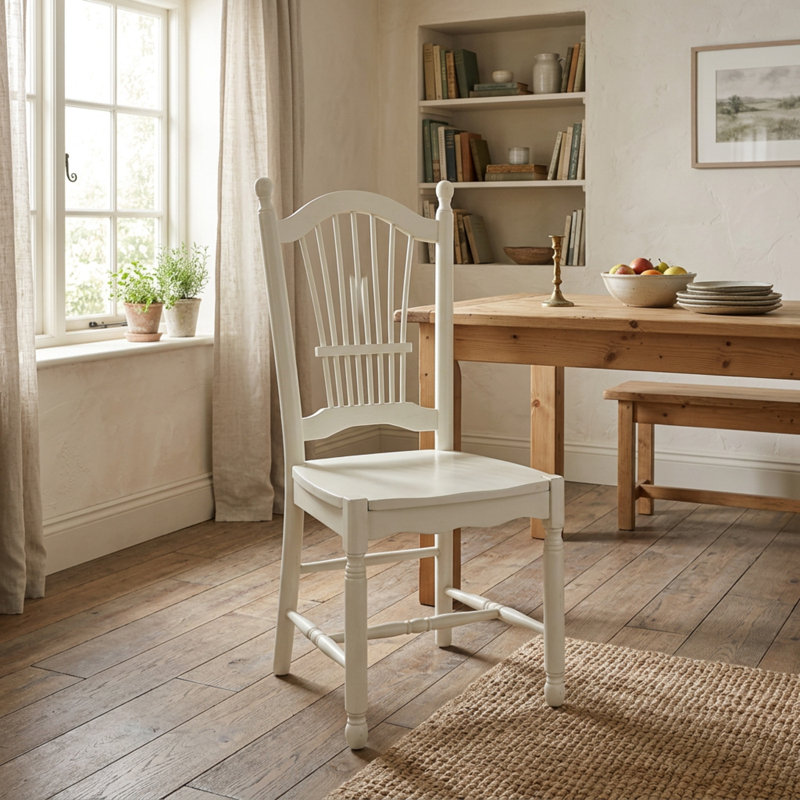 Ensemble de table à manger rectangulaire 7 pièces en bois d'hévéa blanc lin