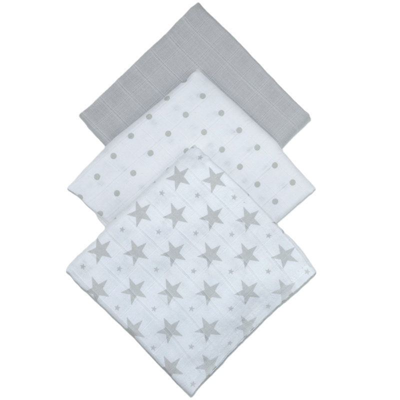 Losurdo MuslinZ Baby Muslin Squares 100% Cotton, Grey Star