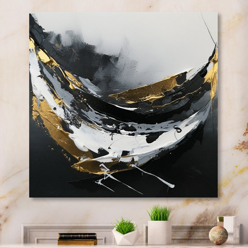 Minimal Joy en noir et or X - reproduction, H 30 po x l 30 po x P 1 po, Toile tendue