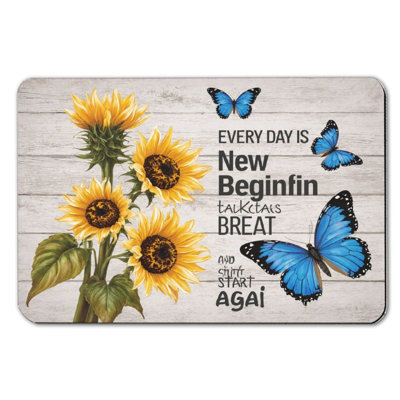 Sunflower And Butterfly New Begin Fin Bath Mat，16 X 24