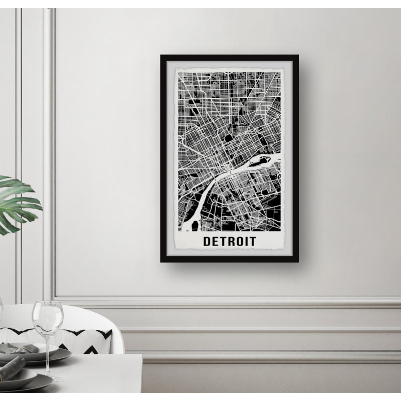«Detroit Street Map by», impression encadrée, H 30 po x l 20 po x P 1,5 po